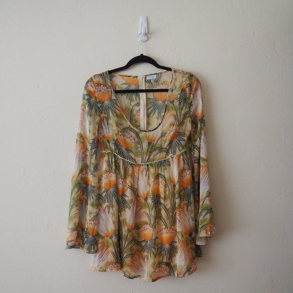 Tobi Since Last Wednesday Cream Floral Long Bell Sleeve Dress sz S - Picture 5 of 7